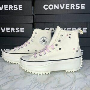 CONVERSE Run Star Hike Platform Embroidered Stars Pink Hi Top NIB Extra Laces